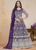 Net Purple Wedding Wear Embroidery Work Anarkali Suit